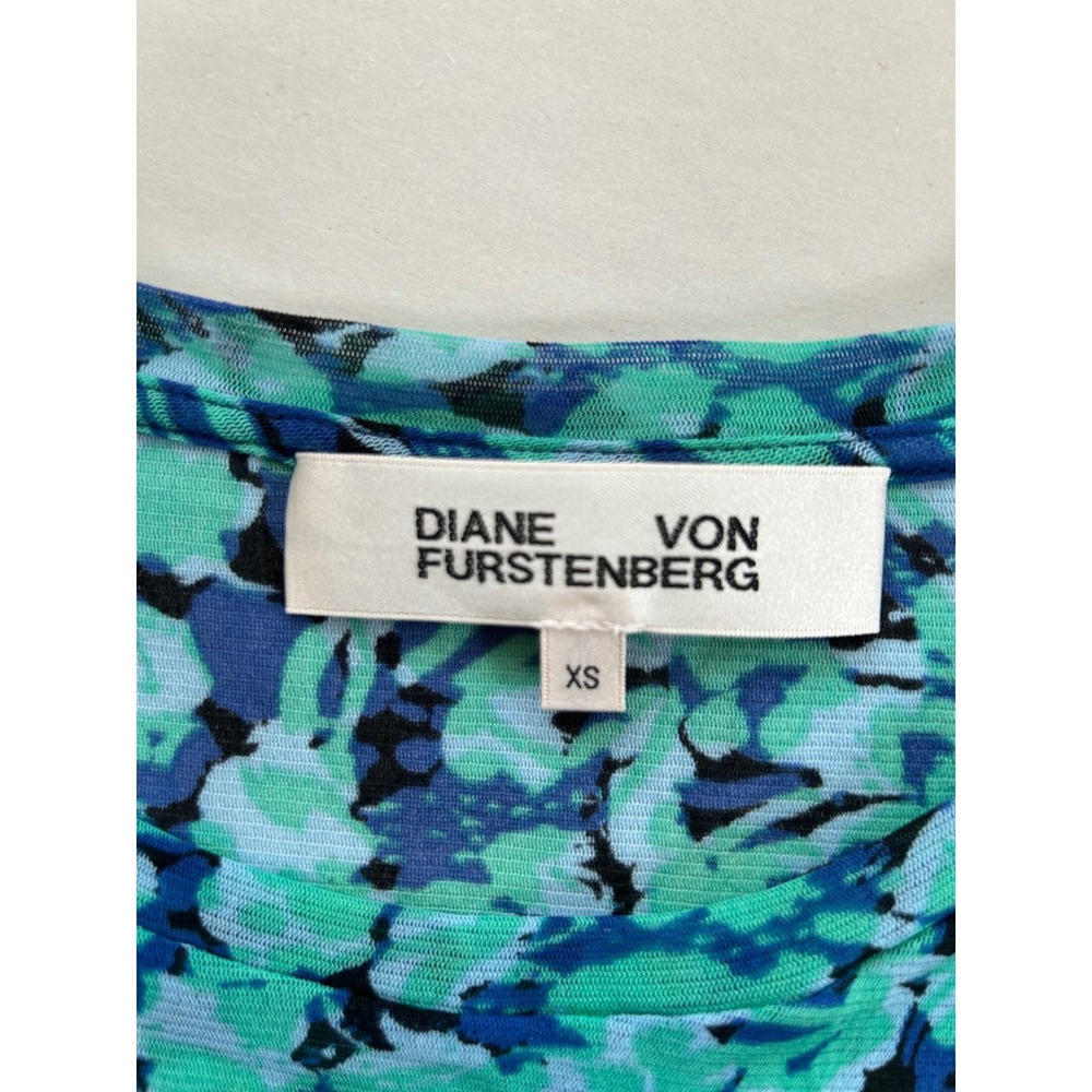 Diane von Furstenberg Blue Green Floral Mesh Long Sleeve Crew Neck Top XS - Picture 4 of 5